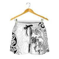 New Zealand Sea Animals with Maori Tribal Tattoo Shorts for Women White Color LT03 - Polynesian Pride