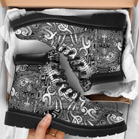 New Zealand Taiaha Maori All Season Boots Kiwikiwi Minimalist Silver Fern Tukutuku Motif LT9 White - Polynesian Pride