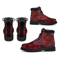 New Zealand Taiaha Maori All Season Boots Whero Minimalist Silver Fern Tukutuku Motif LT9 - Polynesian Pride