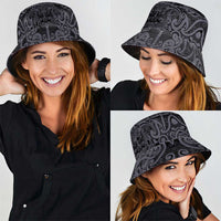 New Zealand Taiaha Maori Bucket Hat Minimalist Silver Fern All Black LT9