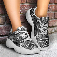 New Zealand Taiaha Maori Chunky Sneakers Kiwikiwi Minimalist Silver Fern Tukutuku Motif