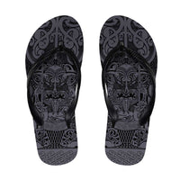 New Zealand Taiaha Maori Flip Flops Minimalist Silver Fern All Black - Polynesian Pride