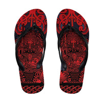 New Zealand Taiaha Maori Flip Flops Whero Minimalist Silver Fern Tukutuku Motif LT9 Red - Polynesian Pride