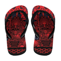 New Zealand Taiaha Maori Flip Flops Whero Minimalist Silver Fern Tukutuku Motif LT9 - Polynesian Pride