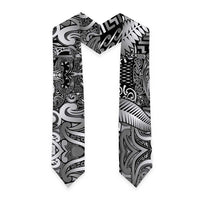 New Zealand Taiaha Maori Graduation Stole Kiwikiwi Minimalist Silver Fern Tukutuku Motif LT9 - Polynesian Pride