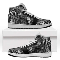 New Zealand Taiaha Maori High Sneakers AJ1 Kiwikiwi Minimalist Silver Fern Tukutuku Motif