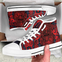 New Zealand Taiaha Maori High Top Shoes Whero Minimalist Silver Fern Tukutuku Motif