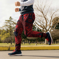 New Zealand Taiaha Maori Jogger Pants Whero Minimalist Silver Fern Tukutuku Motif LT9 - Polynesian Pride