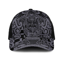 New Zealand Taiaha Maori Mesh Trucker Cap Minimalist Silver Fern All Black - Polynesian Pride