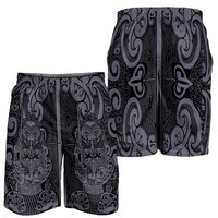 New Zealand Taiaha Maori Shorts for Men Minimalist Silver Fern All Black LT09