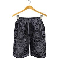 New Zealand Taiaha Maori Shorts for Men Minimalist Silver Fern All Black LT09