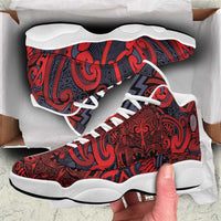 New Zealand Taiaha Maori Sneakers J13 Whero Minimalist Silver Fern Tukutuku Motif