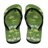 Olive Green Hawaii Palm Tree Hibiscus Flip Flops Fantasy Summer Vibe LT01 - Polynesian Pride
