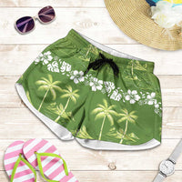 Olive Green Hawaii Palm Tree Hibiscus Shorts for Women Fantasy Summer Vibe LT01 Olive - Polynesian Pride