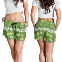 Olive Green Hawaii Palm Tree Hibiscus Shorts for Women Fantasy Summer Vibe LT01 - Polynesian Pride