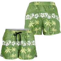 Olive Green Hawaii Palm Tree Hibiscus Shorts for Women Fantasy Summer Vibe LT01 - Polynesian Pride