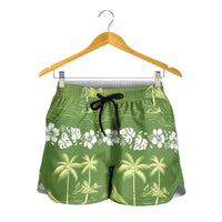 Olive Green Hawaii Palm Tree Hibiscus Shorts for Women Fantasy Summer Vibe LT01 - Polynesian Pride