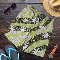 Olive Tahiti Tiare Monstera Shorts for Men Polynesian Pattern Curve Style - Polynesian Pride