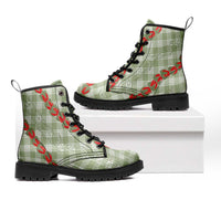 Omaomao Aloha Hawaii Leather Boots Rosebud Lei With Palaka Motif - Polynesian Pride