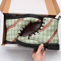 Omaomao Aloha Hawaii Leather Boots Rosebud Lei With Palaka Motif - Polynesian Pride