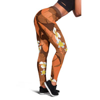 Orange Banana Leaf Hawaii Leggings Lau Maia Plumeria Tropical Summer Vibes