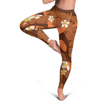 Orange Banana Leaf Hawaii Leggings Lau Maia Plumeria Tropical Summer Vibes