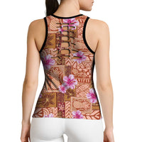 Orange Hawaii Hibiscus Tropical Flowers Motifs Hollow Tank Top - Polynesian Pride
