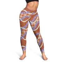 Orange Hawaii Palaka Honohono Pikake Leggings Hawaiian Orchid Lei Polynesian Pattern - Polynesian Pride