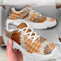Orange Hawaii Tiare and Shell Lei Chunky Sneakers Hawaiian Palaka Luxury Vibes - Polynesian Pride