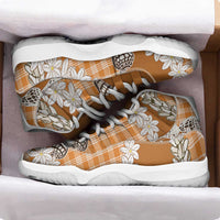 Orange Hawaii Tiare and Shell Lei Sneakers J11 Hawaiian Palaka Luxury Vibes - Polynesian Pride