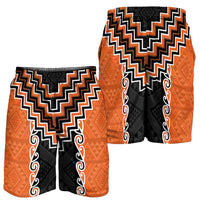 Orange Niho Taniwha Mix Poutama Shorts for Men Unique Taniko Aotearoa - Polynesian Pride
