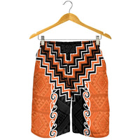Orange Niho Taniwha Mix Poutama Shorts for Men Unique Taniko Aotearoa - Polynesian Pride