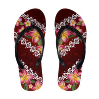Oxblood Polynesia Flip Flops Plumeria Hibiscus Tropical Vibes - Polynesian Pride