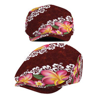 Oxblood Polynesia Jeff Hat Plumeria With Hibiscus Pattern Tropical Vibes - Polynesian Pride