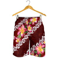 Oxblood Polynesia Shorts for Men Plumeria With Hibiscus Pattern Tropical Vibes - Polynesian Pride