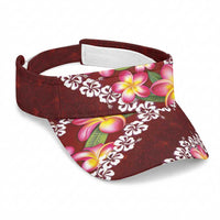 Oxblood Polynesia Sun Visor Cap Plumeria With Hibiscus Pattern Tropical Vibes LT14 Universal Fit Oxblood - Polynesian Pride