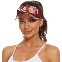 Oxblood Polynesia Sun Visor Cap Plumeria With Hibiscus Pattern Tropical Vibes LT14 - Polynesian Pride