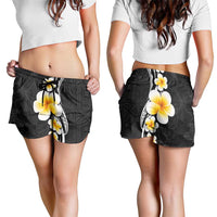 Pacific Hibiscus and Plumeria Tapa Pattern Shorts for Women Black Color - Polynesian Pride