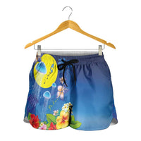 Palau Jellyfish Shorts for Women Ocean Heritage Tropical Plants - Polynesian Pride