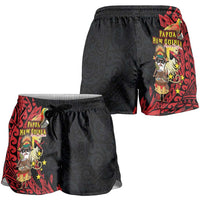 Papua New Guinea Christmas Shorts for Women Funny Melanesian Santa with Bird-of-paradise Tribal Style LT03 - Polynesian Pride