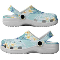 Pastel Cyan Tropical Hawaii Clogs Shoes Seamless Monstera Plumeria Hawaiian Pattern - Polynesian Pride