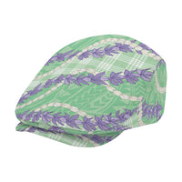 Pastel Green Hawaii Palaka Honohono Pikake Jeff Hat Hawaiian Orchid Lei Polynesian Pattern - Polynesian Pride