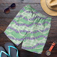 Pastel Green Hawaii Palaka Honohono Pikake Shorts for Men Hawaiian Orchid Lei Polynesian Pattern - Polynesian Pride