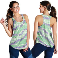 Pastel Green Hawaii Palaka Honohono Pikake Women Racerback Tank Hawaiian Orchid Lei Polynesian Pattern - Polynesian Pride