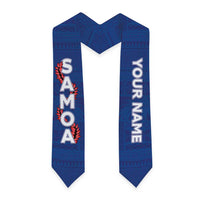 Personalised Samoa Graduation Stole Blue Siapo Pattern With Ula Fala