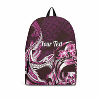 Personalized Hawaii Shark Tattoo Backpack Hawaiian Pattern Plumeria Pink