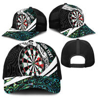 Personalized NZ Darts Baseball Net Cap Paua Shell Maori Koru Whakairo - Polynesian Pride
