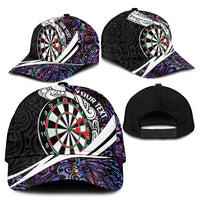 Personalized NZ Darts Classic Cap Paua Shell Maori Koru Whakairo - Purple LT07