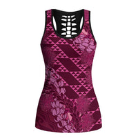 Pink Aloha Hawaii Hollow Tank Top Hawaiian Kakau Ohia Lehua Lei - Polynesian Pride