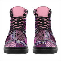 Pink Aotearoa Kowhaiwhai Pattern All Season Boots NZ Maori Quilt Style - Polynesian Pride